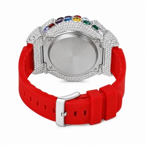 Reloj Digital con Pedrería, Caja de Acero Inoxidable, Correa de Silicona Roja, Esfera Rectangular, Reloj de Lujo para Mujer - Product Image 2