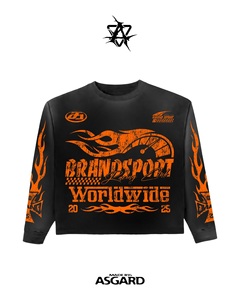 Ensemble t-shirt et pantalon à manches longues Black Orange Racing Club |   Survêtement streetwear oversize à motif flamme |   Fabricant de Marques Privées OEM - Product Image 4
