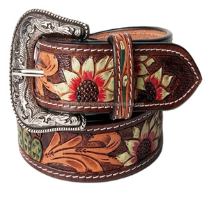 Ceinture en cuir véritable de style western, gravée à la main avec des motifs floraux, sur mesure, pour hommes et femmes, toutes tailles, commandes en gros acceptées - Product Image 4