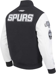 Chaqueta Bomber de los San Antonio Spurs, Bordada, 100% Transpirable, de Secado Rápido, Poliéster/Cuero, con Ribete en Contraste Blanco y Negro, Clásica para Adultos - Product Image 4