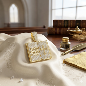Pendentif en or 14 carats avec diamant de laboratoire VVS, design attrayant, bijoux de luxe, livre de la Bible ouvert, pour cadeau d'anniversaire - Product Image 6