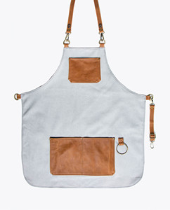 Tablier de coiffure professionnel en toile avec poches en cuir, bretelles réglables, design dos croisé pour barbiers - Product Image 1