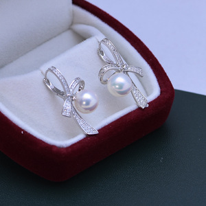 Freshwater 8-9mm White Round Strong Light Almost Flawless Pearls Women's S925 <b>Silver</b> <b>Crown</b> Minimalist Drop Earrings - Product Image 3