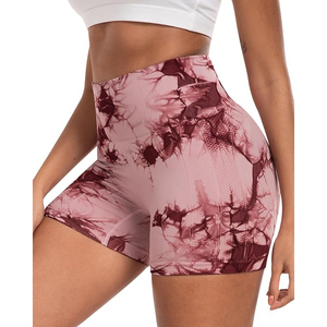 Shorts de yoga sans couture rose tie-dye mignon, taille haute, effet froncé aux fesses, contrôle du ventre, pour femme, idéal pour la gym et le sport - Product Image 3