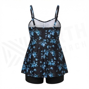 Maillot de bain imprimé floral pour femme, grande taille, haut à bretelles torsadées froncé avec short, ensemble bikini - Product Image 2