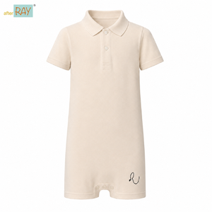 Ivory Polo <b>Popper</b> Bodysuit | Special Kids Sensory <b>Clothing</b> Inclusive Wear Cotton Stretch O-Neck Zipper Closure Unisex Breathable - Product Image 1