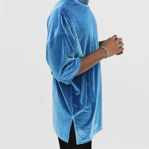 Charlo Garments Wholesale Custom Logo Streetwear Heavyweight T Shirt Manufacturer Velvet Velour Oversized T Shirt for Men - Product Image 5