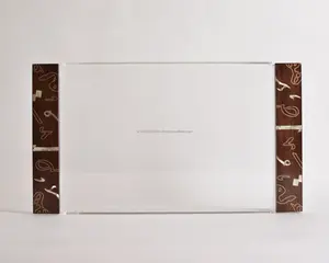 Plateau de service rectangulaire artisanal rustique en bois/acrylique de style arabe pour le thé, le café, les aliments et les fêtes - Product Image 3