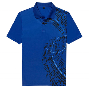 Men's Blue Geometric Print Short Sleeve Polo Shirt Quick Dry Knitted Sporty Casual <b>Top</b> - Product Image 1