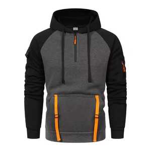 Sudadera con Capucha para Hombre, Manga Raglán, Diseño con Bolsillo y Media Cremallera, Corte Regular, Estilo Casual para Otoño, Beige, Negro, Naranja - Product Image 6
