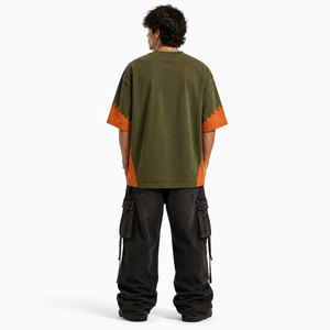 Camiseta Extra Grande para Hombre, Verde Oliva y Naranja, Cuello Redondo, Manga Corta, Diseño Casual con Letras Estampadas, Algodón Jersey - Product Image 4