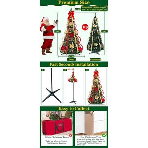 6 Ft Pre-Decorated Pop up Christmas Tree 200 Warm White LED <b>Lights</b> 8 Modes Timer for UL Plug-in 1 Minute <b>Pull</b> Collar - Product Image 4