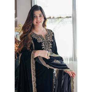 Vestido de noche con bordado pesado de diseñador con secuencia Dupatta Work Party Wear Top - Product Image 6