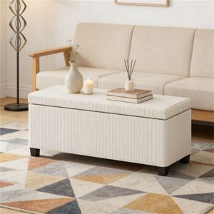 Sgabello da Comodino Beige con Spazio di Archiviazione, Pratici Pouf e Sgabelli - Product Image 1