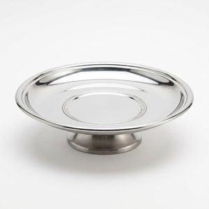 Plato de Servir Artesanal de Acero Inoxidable SS304 de 26 cm, Estilo Espejo, Borde Satinado con Cuentas, Base Baja Elevada, para Decoración del Hogar y Hoteles - Product Image 1