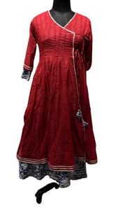 Robe Kurti Angrakha en coton pour femmes, couleur bordeaux, vêtements ethniques indiens traditionnels, avec nœud latéral, fabriquée à la main, protection solaire, robe longue pour les fêtes - Product Image 6