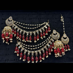 Ethnic Austrian Stone and <b>Mirror</b> Jhumki <b>with</b> Maangtikka Premium Diamond Pearl Flower Drop Earrings for Anniversaries-10575476RD - Product Image 1