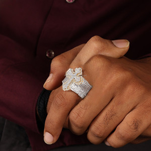 Customizable <b>Cross</b> <b>Ring</b> Unisex Gold Plated Iced Gold plated Diamond Brilliant Cut Three Stone IGI Certified Diamond Hiphop <b>Rings</b> - Product Image 3