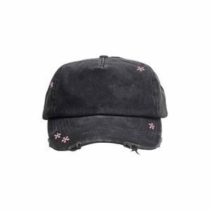 Black Denim Baseball Cap 6-Panel Vintage Embroidered Floral Distressed Unisex Adjustable <b>Hat</b> Spring <b>Summer</b> Casual Style - Product Image 4