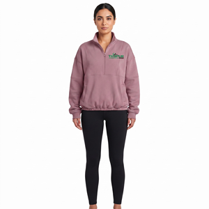 Pull oversize pour femme en molleton épais, col montant, manches trois-quarts, épaules tombantes, fermeture éclair quart de tour, personnalisable sur le devant - Product Image 1