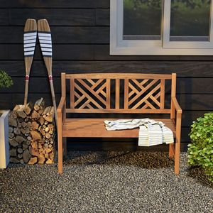 Panca da Giardino in Legno Massello per 2 Persone con Braccioli e Schienale, Seduta per Esterni, Patio e Parco - Product Image 1