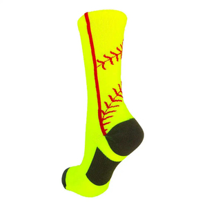 Neon Yellow Baseball <b>Knee</b> <b>High</b> Socks with Red Stitch Pattern Breathable Spandex Polyester Adult Sports Socks Summer - Product Image 4