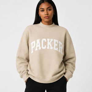 เสื้อสเวตเชิ้ตคอกลมสีเขียวสำหรับผู้หญิง พิมพ์ลายตัวอักษร Packer ผ้าถักคอตตอน สไตล์วาร์ซิตี้ แนว Preppy สำหรับวันแข่งขัน คอเต่า - Product Image 3