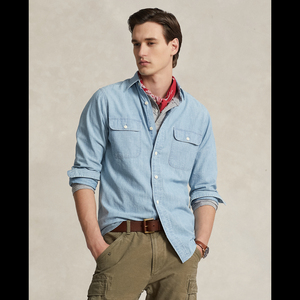 Chemise décontractée pour homme avec poches, en denim, logo personnalisé, manches longues, prix abordables pour la vente en ligne - Product Image 3
