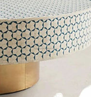 Table basse ronde en os incrusté, motif floral, faite à la main, écologique, style animalier, élégante, artisanale, meuble d'artisanat