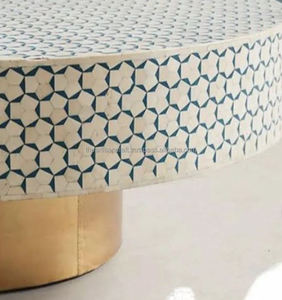 Mesa de centro redonda con incrustaciones de hueso, muebles hechos a mano, mesa de centro elegante con incrustaciones de hueso con diseño Floral de Artisan Craft - Product Image 5