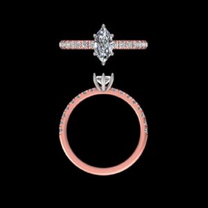 แหวนหมั้นเพชรตัด Marquise ใน14K 18K สีโรสโกลด์มีการตั้งค่าหกง่ามและชุดสายเน้นเพชรส่องแสง - Product Image 3