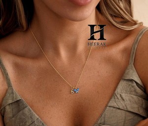 Collier personnalisé avec pendentif papillon en or, initiale et pierre de naissance, bijou pour femme, cadeau - Product Image 6