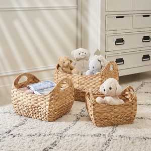 Ensemble de 3 paniers de rangement en jacinthe d'eau de haute qualité, écologiques, avec poignées, tissés, multi-usages, pour chambre et salon - Product Image 3