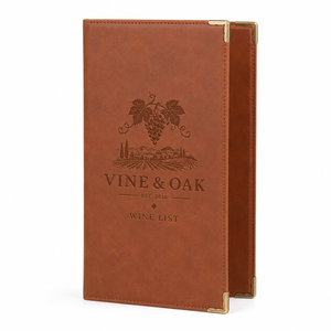 Custom Debossed Logo Vegan Leather Wine Menu Folders Restaurant Wine List Covers - Product Image 1