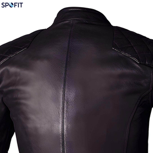 Veste de moto en cuir véritable pour homme SPOFIT, col montant, fermeture éclair, coupe-vent, style motard, pour l'automne - Product Image 6