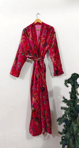 Bata Kimono de Algodón con Estampado Artesanal, Cuello en V, de Secado Rápido, Manga Larga, Larga hasta el Suelo, Ligera, Hecha a Mano, para Verano, Ideal para Damas de Honor - Product Image 3