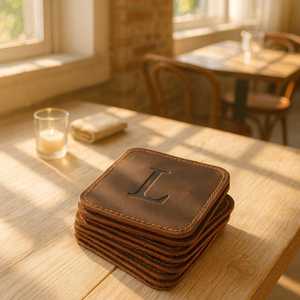 Ensemble de sous-verres en cuir faits à la main, sous-verres vintage, durables, résistants à la chaleur, protection de table, usage domestique GLC-0005 - Product Image 1
