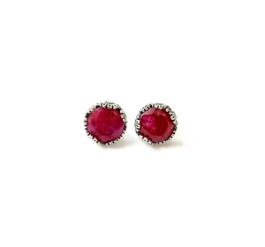 Ruby Gemstone <b>Stud</b> <b>Earrings</b> 3.8 Grams Flower Design 925 Sterling Silver Minimalist Jewelry Daily & Any Occasional Wear - Product Image 3