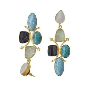 Pendientes Colgantes de Latón Natural con Perlas y Piedras Naturales, Diseño de Latón Satinado, Pieza de Moda, Turquesa, Estilo Bohemio Clásico - Product Image 2