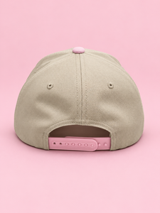 Casquette de baseball color block beige avec visière rose et broderie d'escargot mignon, 5 panneaux - Product Image 3
