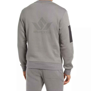 Men's <b>Grey</b> Black Color Block Crew Neck <b>Sweatshirt</b> Cotton Polyester French Terry Regular Fit Casual Pullover for Autumn Winter - Product Image 3