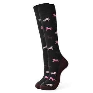 NOUVELLES Chaussettes d'équitation pour femmes, hauteur genou, motif cheval noir et rose, textile - Product Image 1