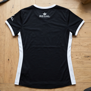 เสื้อยืดแขนสั้นคอวีผู้หญิง Regal สีดำขาว แห้งเร็ว 100% โพลีเอสเตอร์ เสื้อยืดออกกำลังกายสำหรับผู้หญิง เสื้อยืดฟิตเนสผู้หญิง - Product Image 2