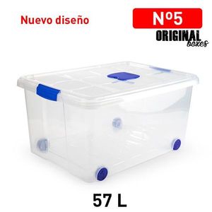 Scatole originali in plastica da 57 litri con ruote e coperchio, contenitore trasparente per l'organizzazione della casa - Product Image 1