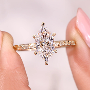 Anillo de compromiso de oro amarillo con diamante de laboratorio de 2.00 quilates, diseño de girasol en relieve, estilo marquesa holandesa, joyería de 14k - Product Image 4