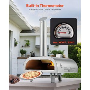 Portatile 12 \ "forno per Pizza in Pellet per campeggio all'aperto in acciaio inox cottura a legna termometro per cucina da cortile Set di pentole - Product Image 4