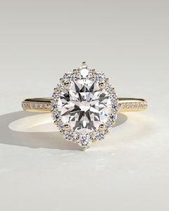 Anillo de Diamantes de Oro Sólido de 14K, Estilo Vintage, Corte Brillante Redondo, Diamante Cultivado en Laboratorio con Halo y Diamantes con Engaste Pavé, Anillo de Novia de Lujo - Product Image 1
