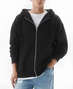 Factory Direct Sale Custom Logo 100% Cotton Winter Kangaroo Pockets 380 GSM Fleece Full <b>Zip</b> Oversized Boxy Fit Men's Hoodies - Product Image 3