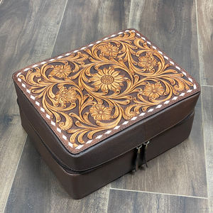 Boîte de rangement de bijoux de voyage en plein air usinée à la main en cuir de vache personnalisée en gros étui à bijoux à la mode avec fermeture à glissière - Product Image 4