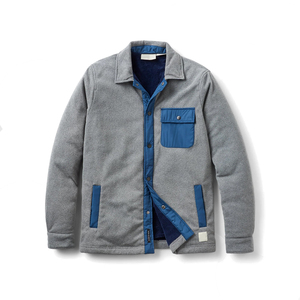 Veste en polaire sherpa pour homme personnalisée, couleur grise, fermeture à boutons, style décontracté, streetwear, manches longues, capuche intégrée - Product Image 1